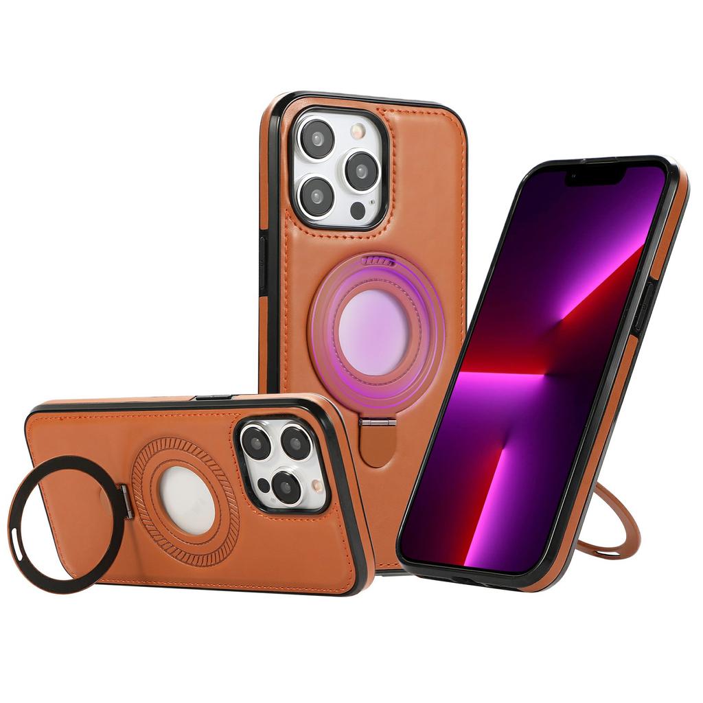 For iPhone 13 Pro Max Case Magnetic Kickstand PU Leather Coated PC+TPU Phone Cover