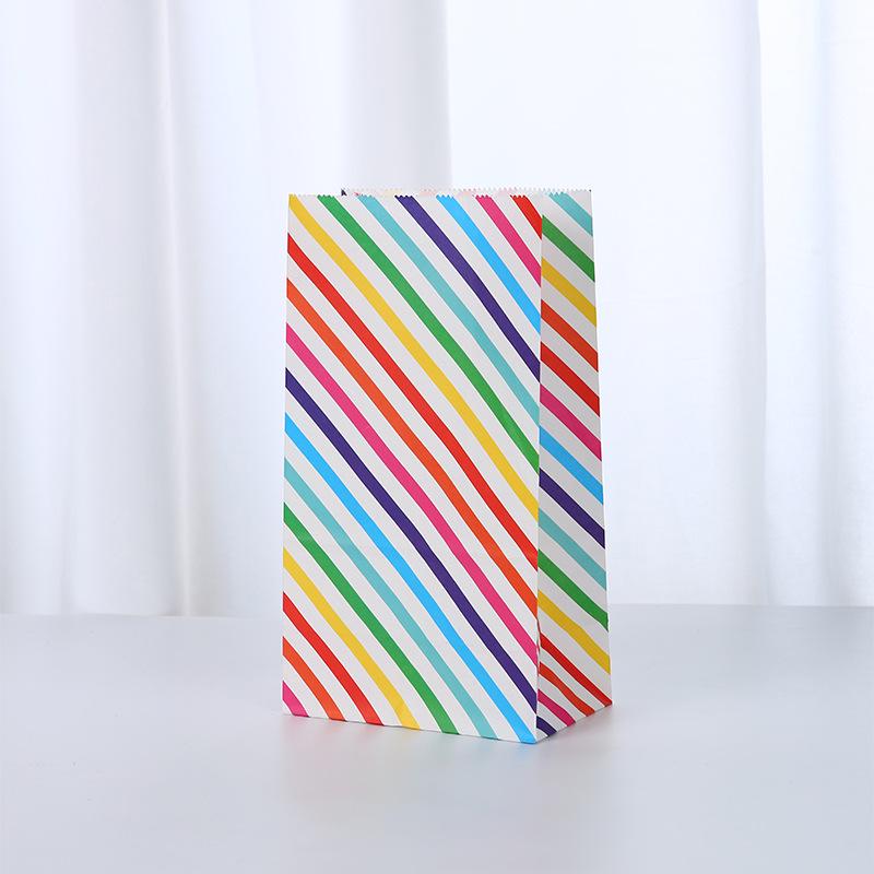 Spot Rainbow Striped Candy Bag - Colorful Party Decoration Gift Bag for Baking, Handleless Kraft Paper