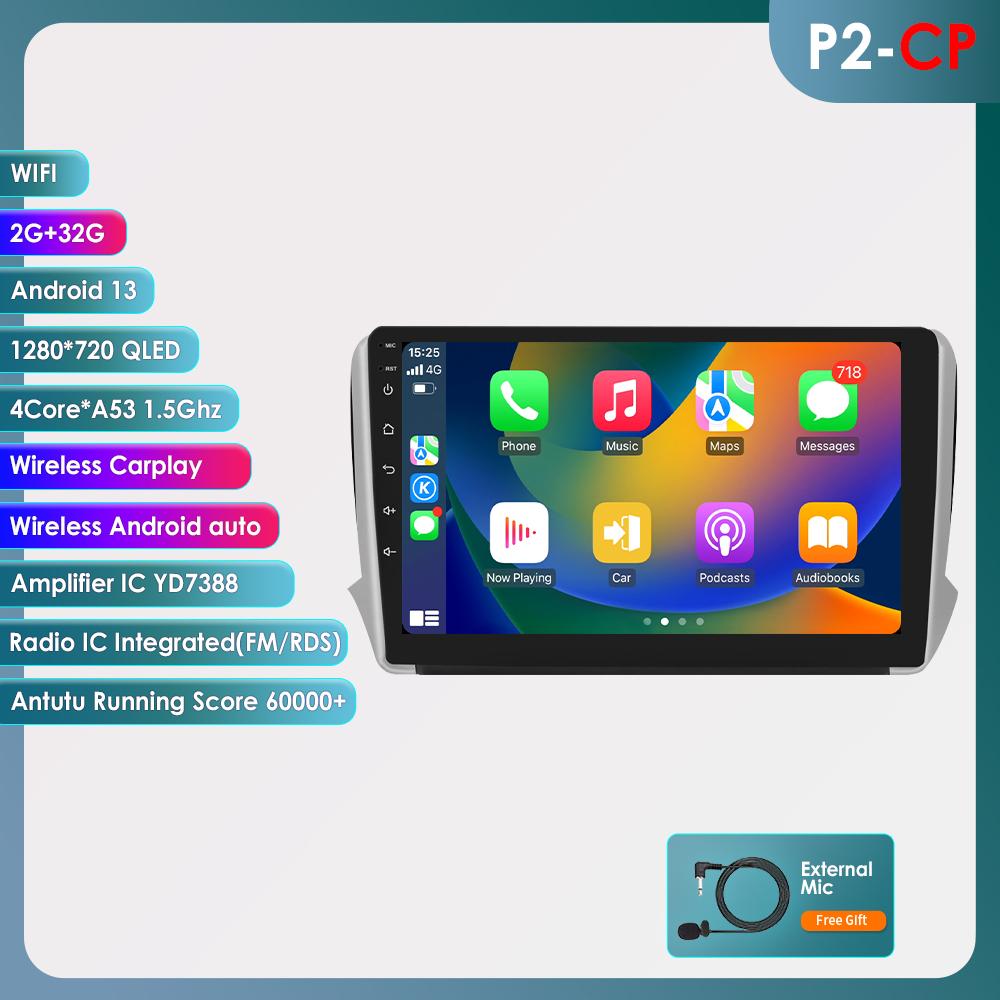 Автомобильный мультимедийный плеер Carplay 2 Din Android 12 для Peugeot 208 2008 Series 2012-2018 навигация GPS Авторадио Стерео DSP BT SWC DVR Cam Bluetooth DAB