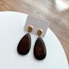 Korean Retro Geometric Wooden Stud Earrings with Metal Letter Dangle