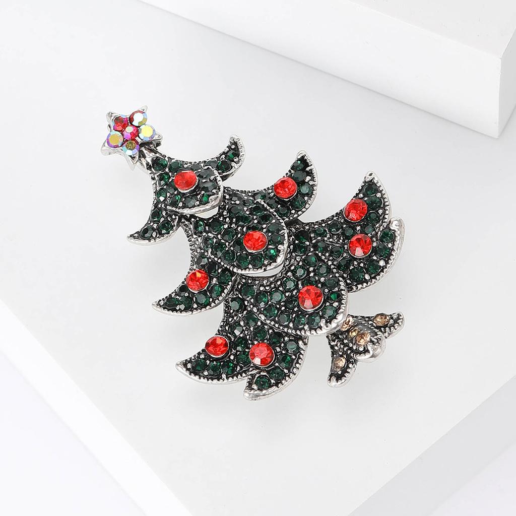 Fashionable New Alloy Diamond Studded Christmas Tree Brooch Simple and Versatile Christmas Clothing Collar Needle