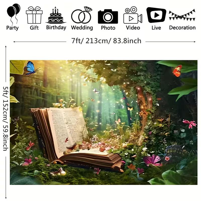 

2D Enchanted Forest Magic Book Backdrop Butterfly Fairy Photography Background 47.2x31.5inch/120*80cm