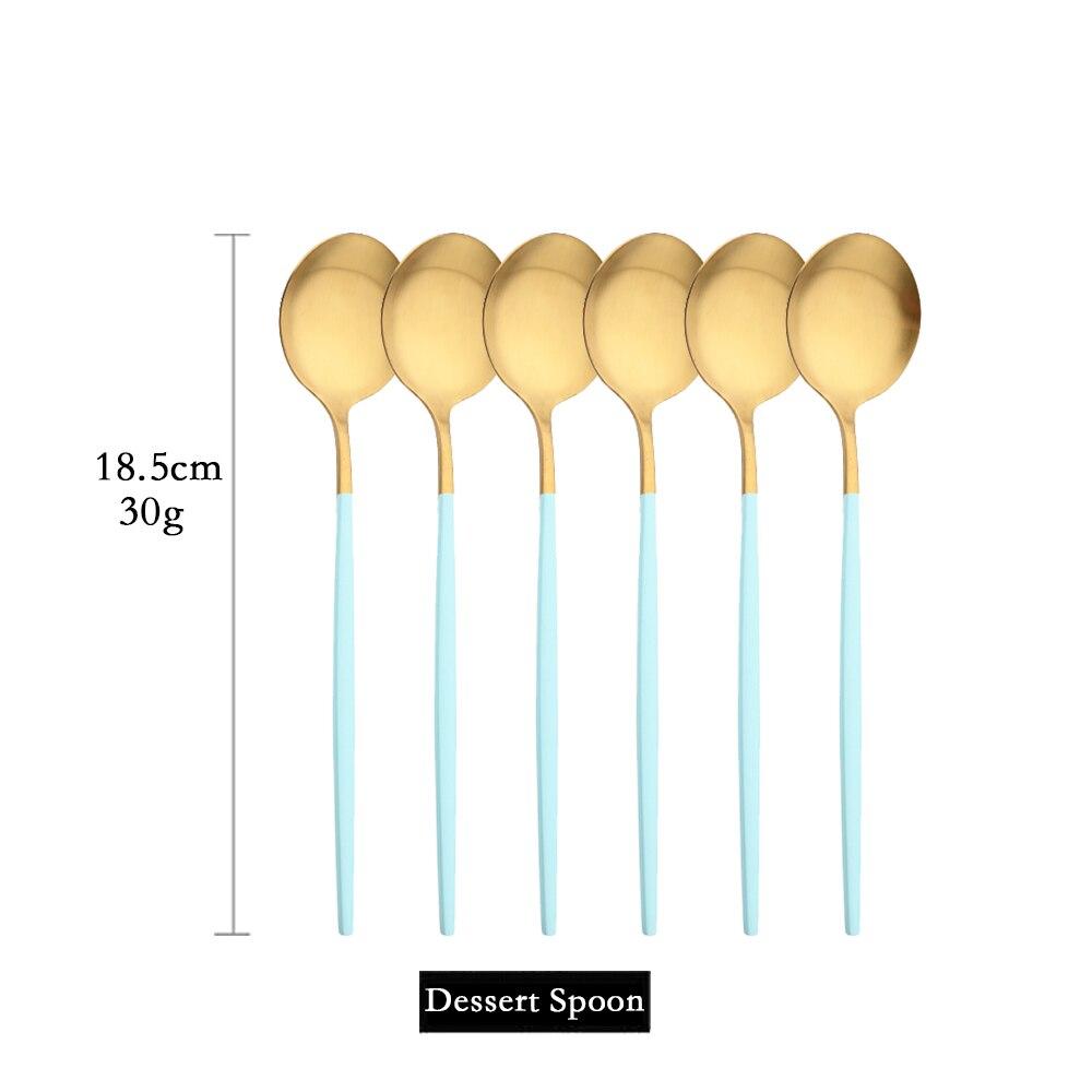 6pcs Dinnerware Matte Mint Green Gold Stainless Steel Flatware Knife Dessert Fork Spoon Party Home Kitchen Tableware Silverware Set