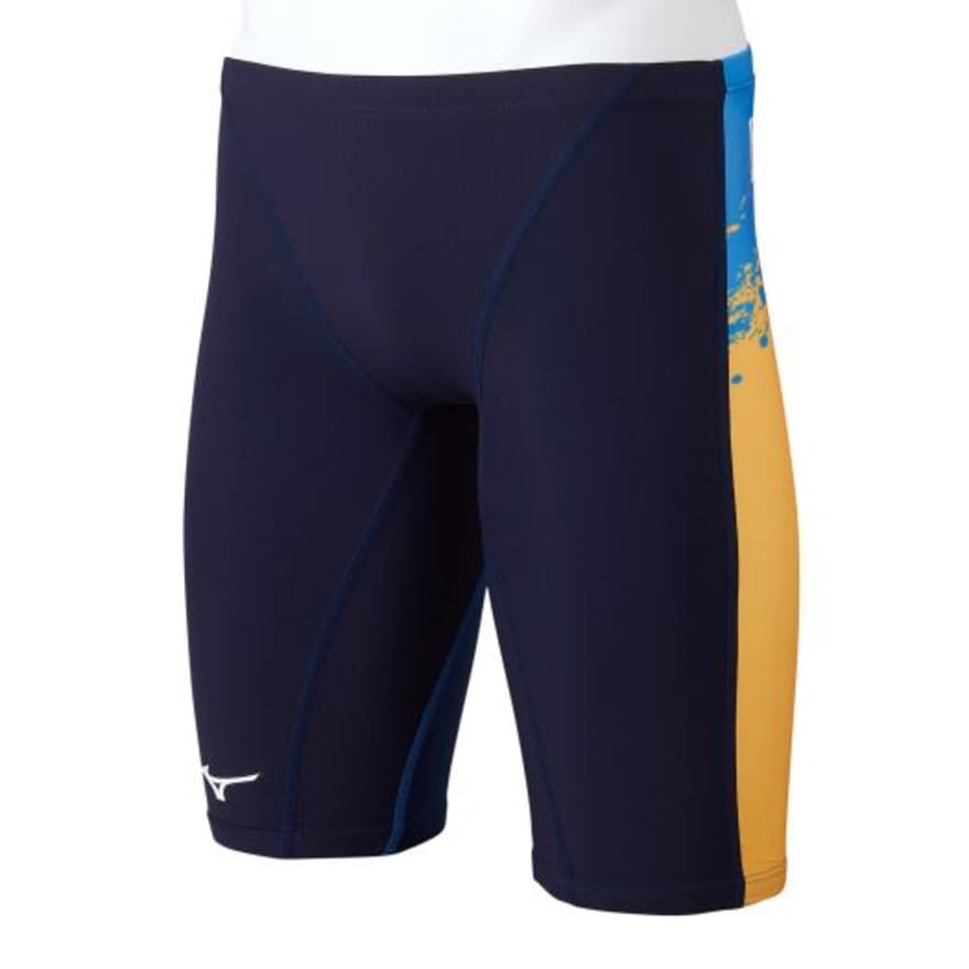 MIZUNO FX SONIC Prism Half Size FINA Swimming for Competitive Swimming and Challenge N2MB1031 Men's Spats, M, Navy/Yellow, (International Federation)