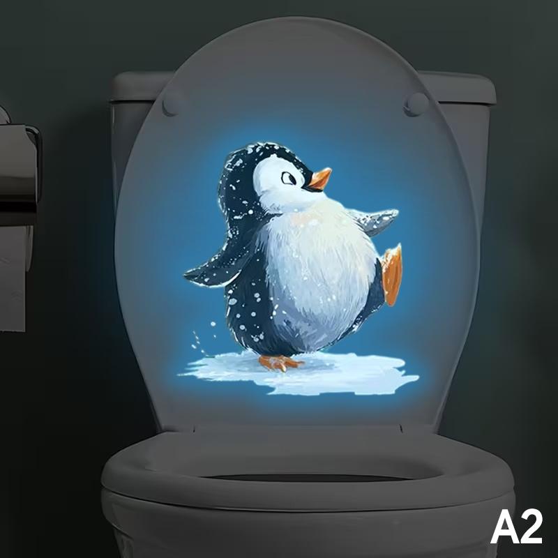 Glow In The Dark Toilet Stickers Cartoon Frog Penguin Design Removable Waterproof Bathroom Wall Sticker Home Decor