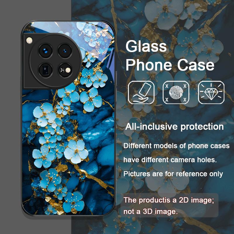 Ästhetische Blumenmarmor-Textur Kunst Gehärtetes Glas Handyhülle für OnePlus 13R 12 11 10 Pro ACE2 ACE3 Nord CE4 CE3 CE2 Lite Hülle