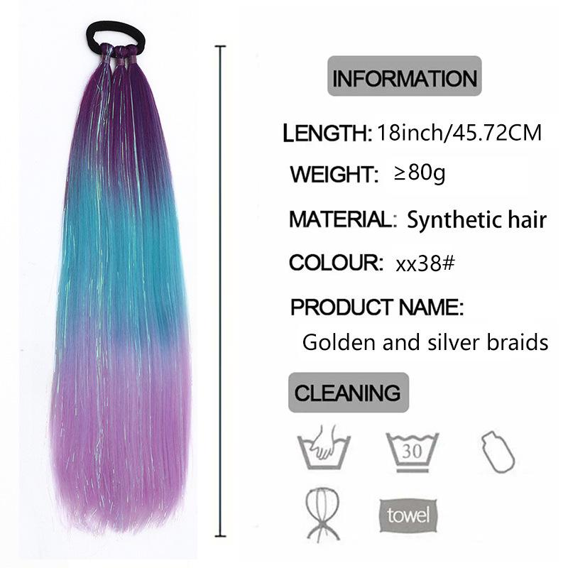 Colored Hair Extensions for Braids Ombre Ponytail Extension Colorful 18 Inch Crazy Tinsel Hair Day Accessories for Women
