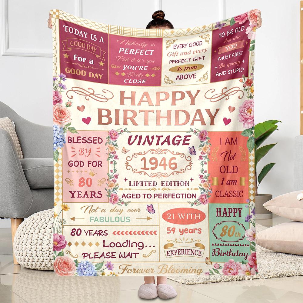 Vintage Birthday Celebration Blanket Soft Warm Cozy Perfect for Seaside Picnics Sofa All-Season Use Stylish Decor