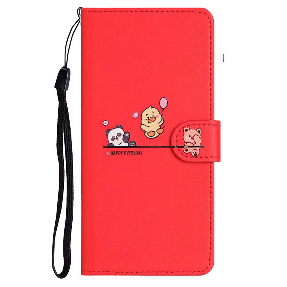 Book-style Flip Cover with Cartoon Animal Print Case For iPhone 16E 16 15 Plus 14 13 12 mini 11 Pro Max 10 XS X XR Stand Cover