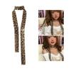 Japanese Styles Leopard Pattern Scarf With Glittering Sequins 2000s Skinny Silk Scarf For Parties And Special Occasion