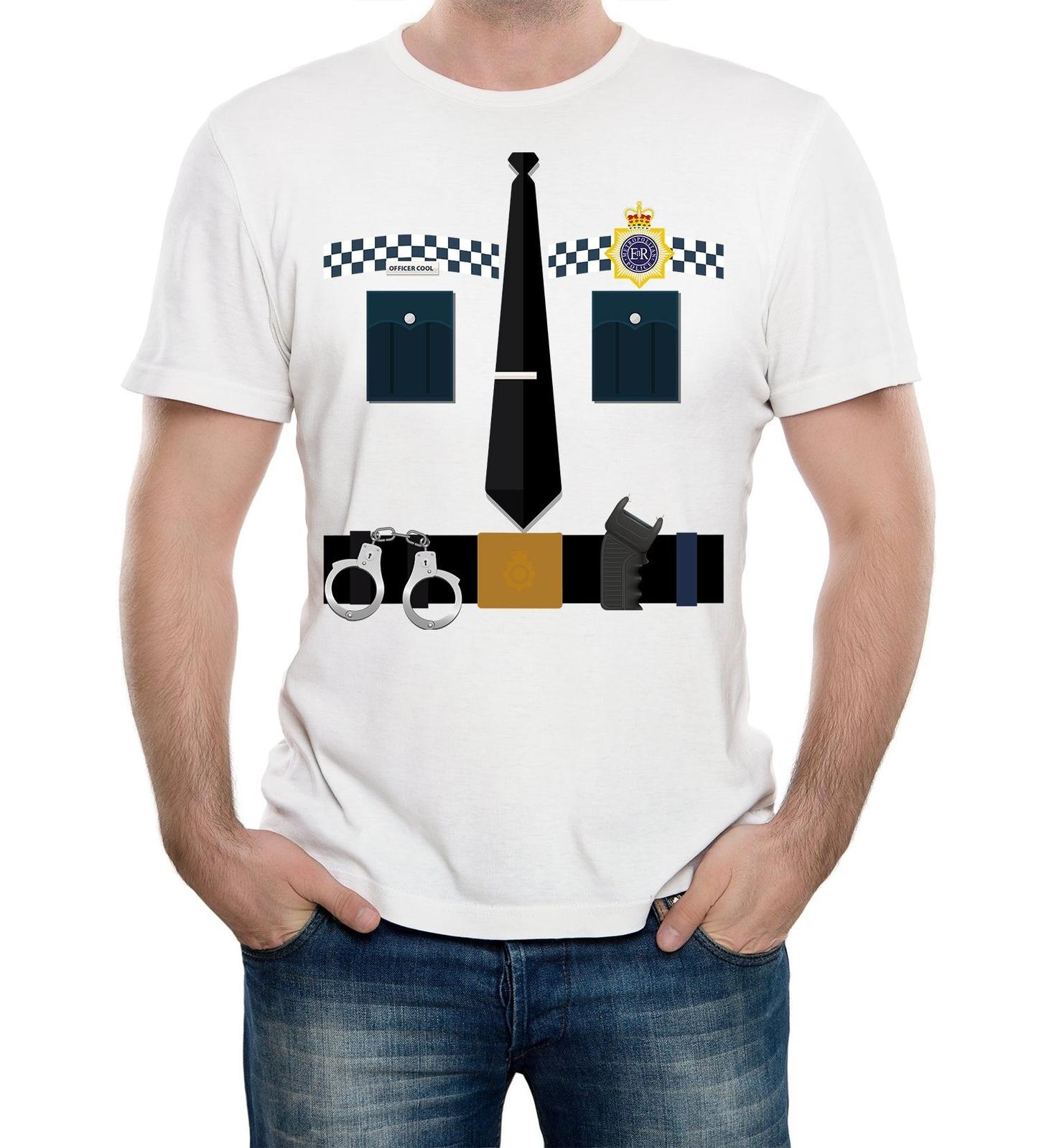 Mens Policeman Costume T-Shirt Mens Womens Tees Top Police Fancy Dress Outfit Funny Party 3XL