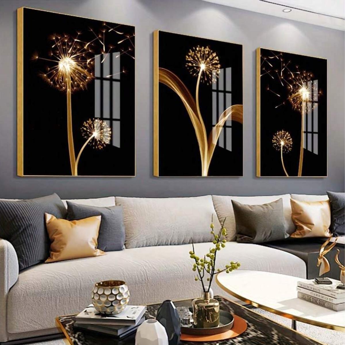 

3pcs Abstract Golden Dandelion Luxury Wall Art Canvas Painting, Suitable For Living Room Painting Decor, Unframed, Poster Gifts 20x30cm-3pcs