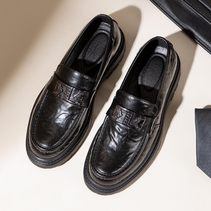 Spring leather shoes men's breathable new trend platform casual shoes men's genuine leather one-pedal men's shoes