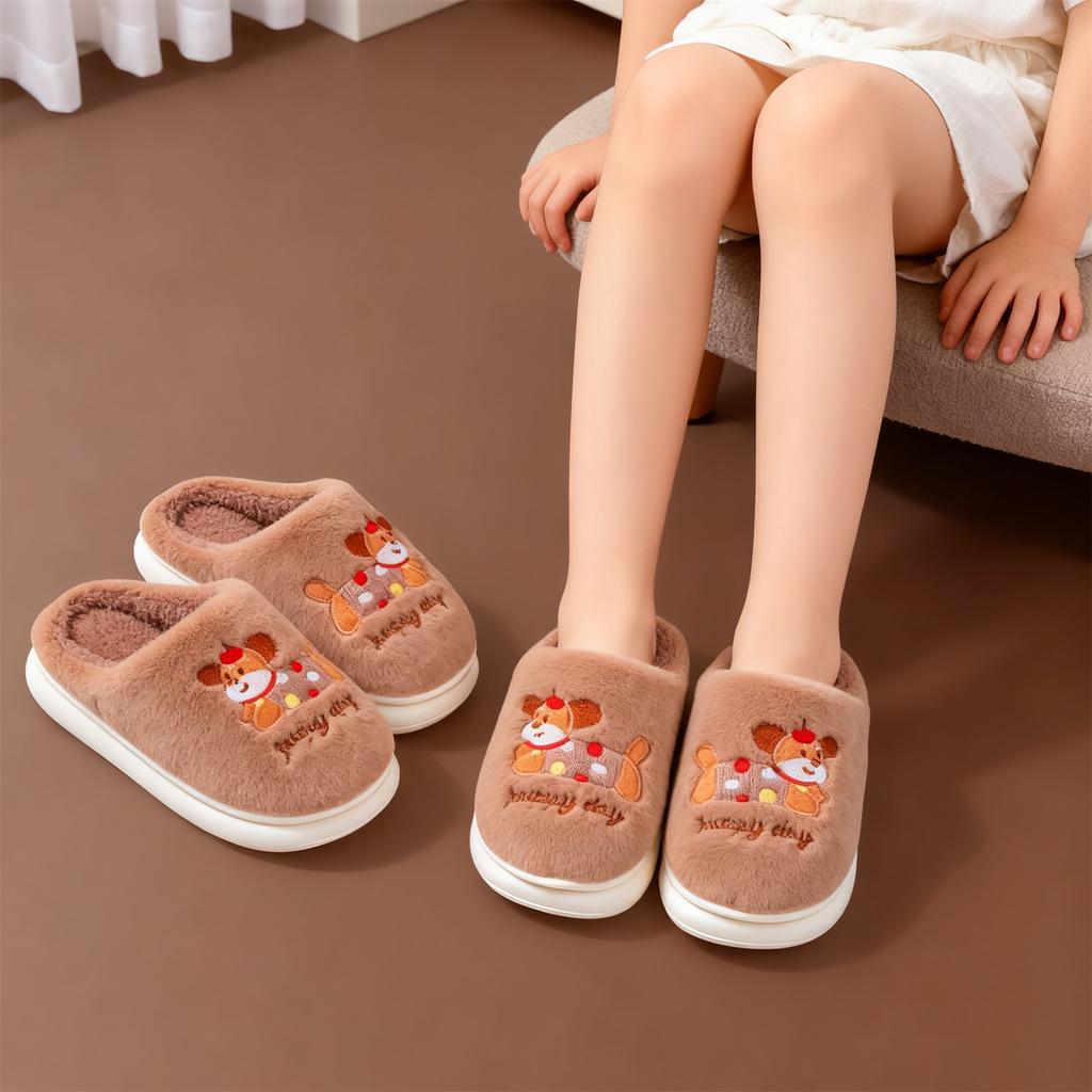 Winter Baby Girls Cute Printed Cotton Slippers Kids Warm Thick Soled Fleece Cotton Slippers Children Indoor Fashion Cotton Shoes