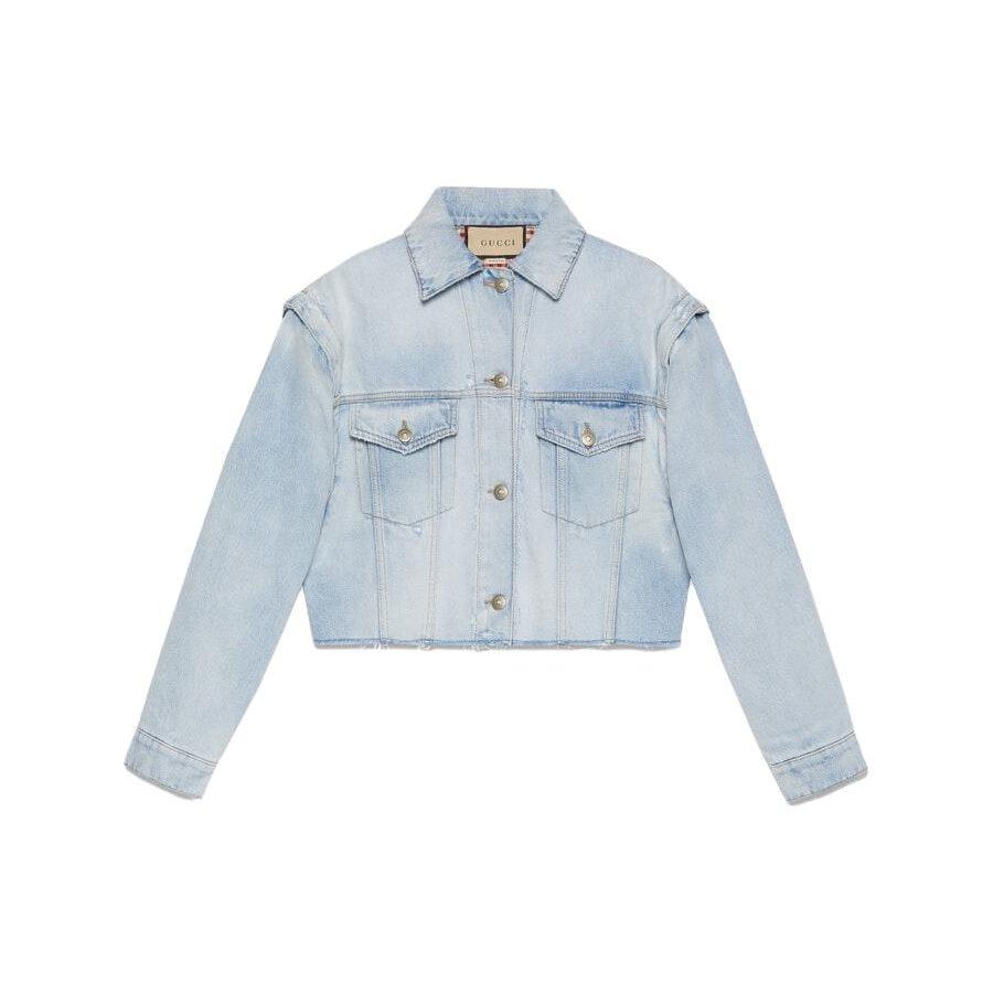 GUCCI Cropped Coats Women's Blue Lapel Moderate 737767-XDCFA-4452