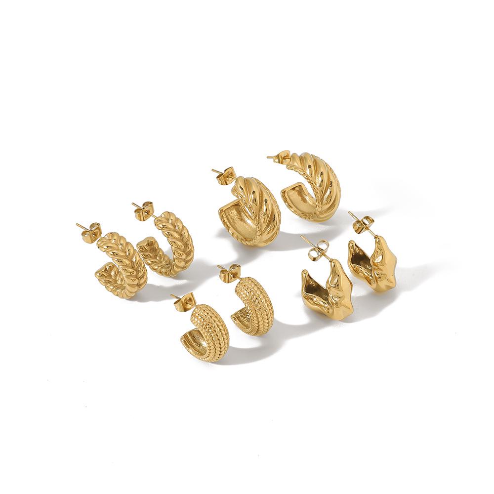 European and American Titanium Steel Non-fading C-Shaped Twisted Rope Textured Women's Earrings