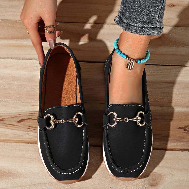 Large size single shoes women's autumn new metal chain flat bottom thick bottom casual