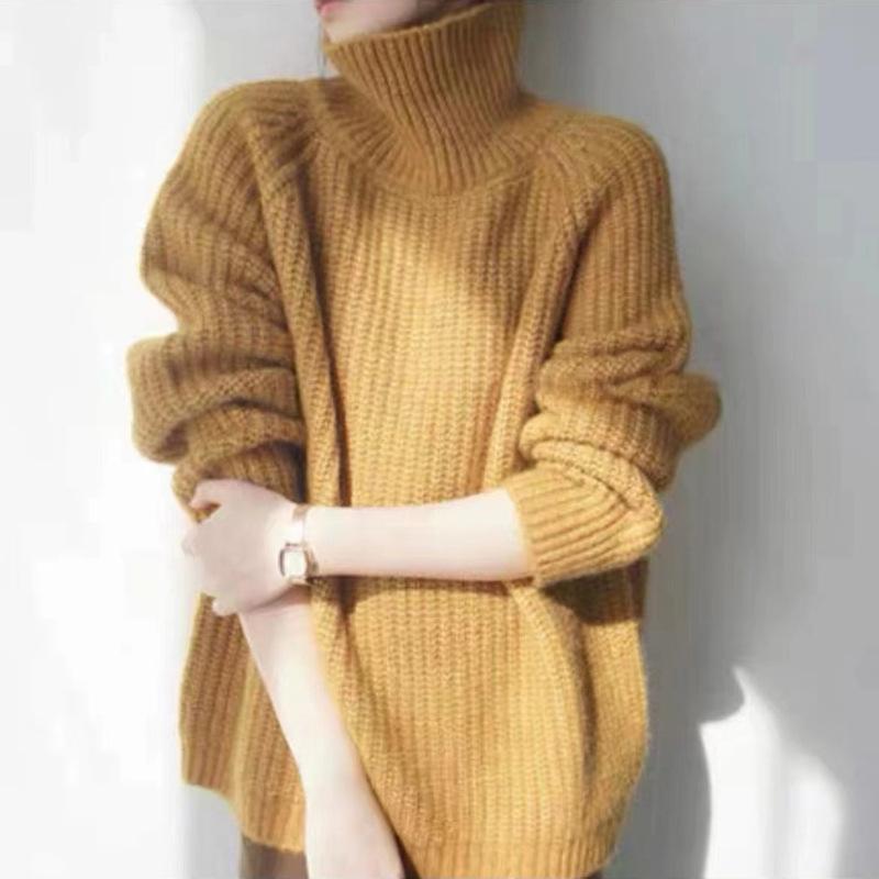 Turtleneck women's loose lazy versatile fashion casual pullover thick stick needle sweater looking thin