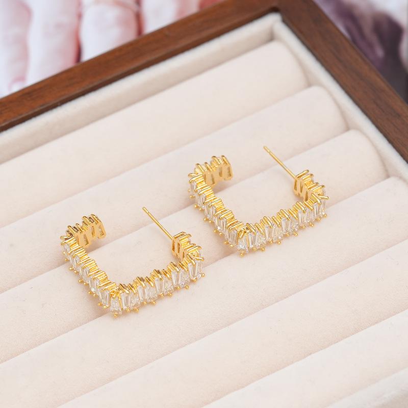 Personality Geometric Irregular Full Diamond Zircon Square Earrings Copper Gold Plated Creative Earrings High Sense Earrings Women