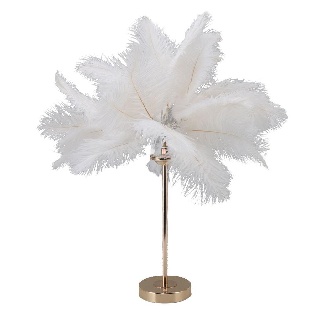 Feather Table Lamp Touch Switch USB Ostrich Feather Lamp 3 Color Dimming Desk Lamp with Gold Metal Base 30pcs Feather