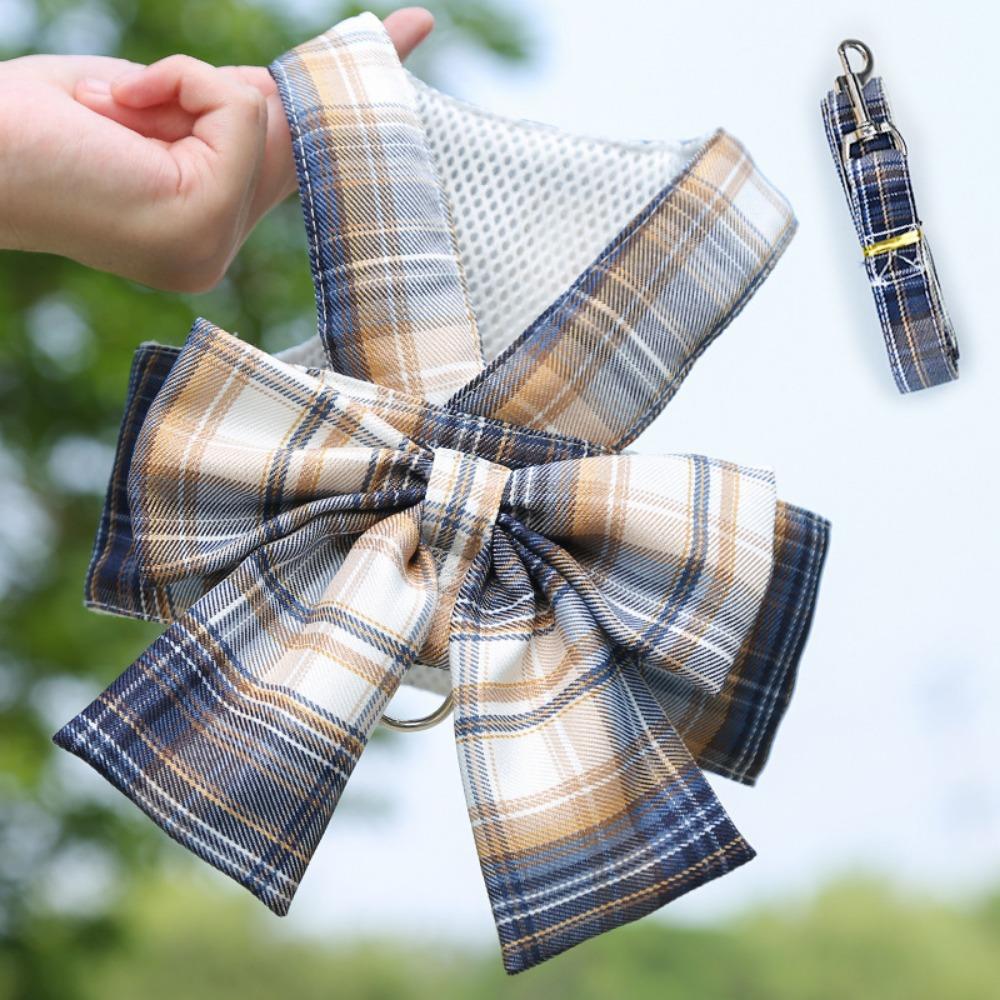 Pet JK plaid skirt chest strap leash walking dog cat vest clothes teddy magic fighting supplies