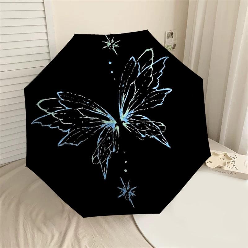 1pc Fairy Wings Star Automatic Folding Umbrella 8 Rib Iron Frame,  Suitable for Travel, Daily Use, Birthday, Women & Men Gift c1231049