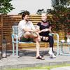 Outdoor Bench, Garden Bench Made of Steel, Cut-Out Backrest, Armrests, for 2 People, Blue