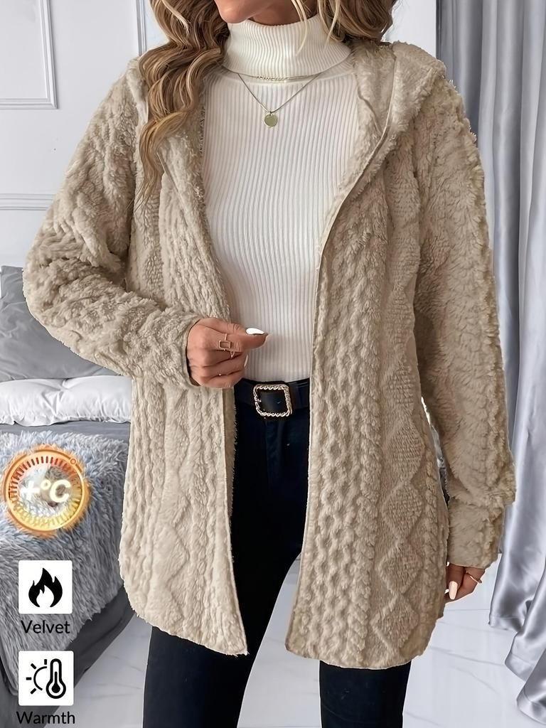 In-Stock Women's Hooded Zip-Up Jacket - Solid Color, Long Sleeve, Casual Fashion for Autumn/Winter