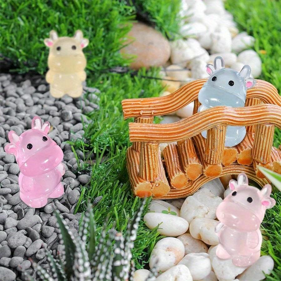 10/20pcs Luminous Mini Resin Cow, Glow In The Dark Cows Tiny Animals Figures DIY Crafts For Fairy Garden Micro Landscape Aquarium Micro