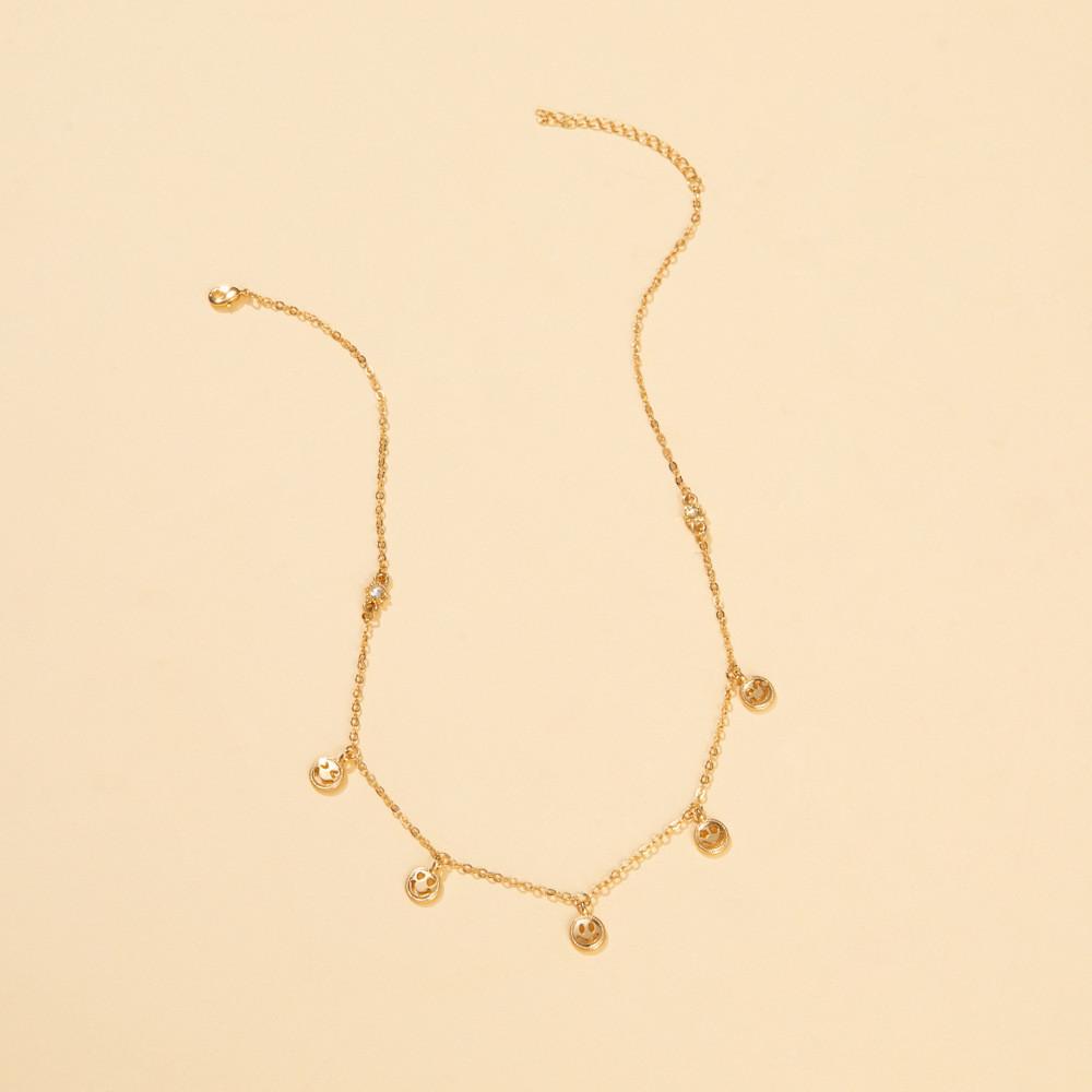 Trendy Geometric Alloy Smiley Face Pendant Necklace In Elegant Gold And Silver Tones
