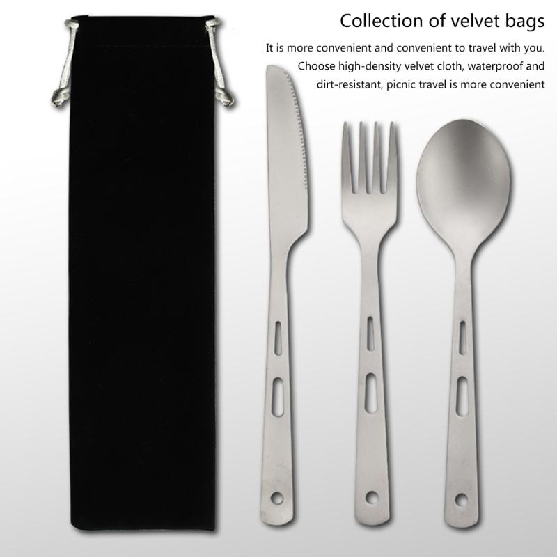 Camping Cutlery Travel Cutlery Set, Titanium Portable Utensils Kits Include Spoon, Knife and Fork for Hiking and Camping