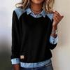 Maglione a pullover lungo in maglia con colletto in denim patchwork da donna