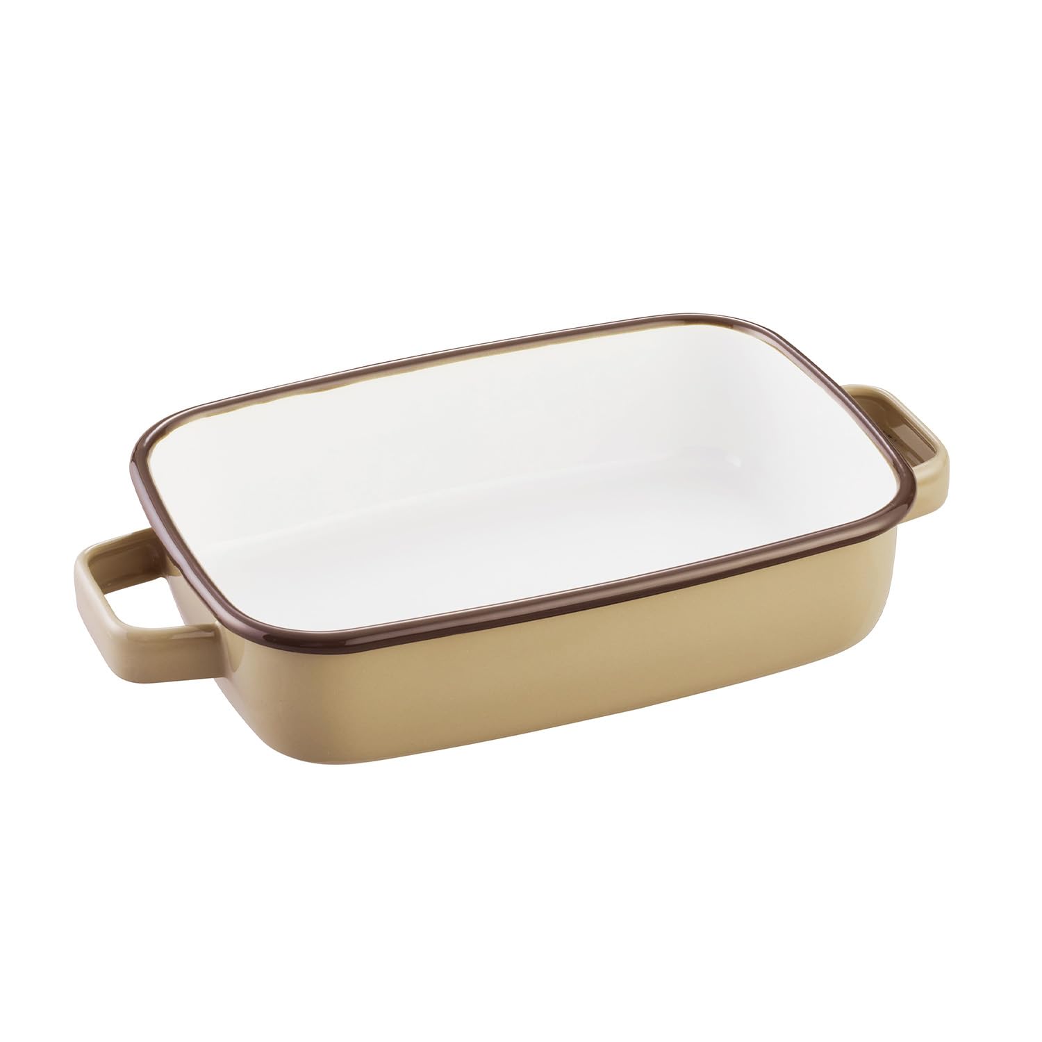 

365methods Fuji Enamel Oven Dish, Beige x Brown, Shallow, Small, 0.9L, YY-HS.BE