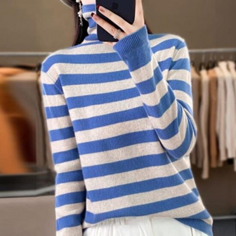 Navava Nk2306 Casual STriped TurTleneck Long Sleeve KniT T shirT