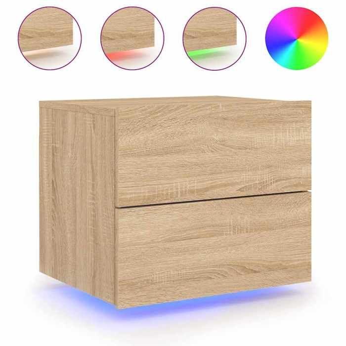 Wall-mounted Bedside Table - Maison Exclusive - Integrated RGB LED - Sonoma Oak - 50x39x41 Cm