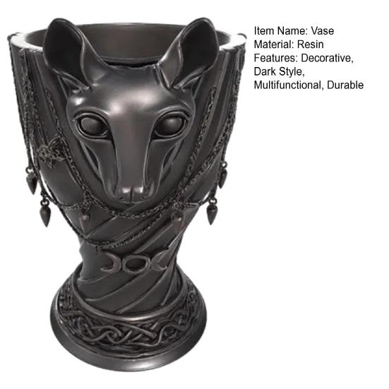 Egyptian Cat God Vase, Halloween Gothic Matte Black Vase, Dark Style Flower Holder, Multifunctional Storage Container for Dried And Fresh