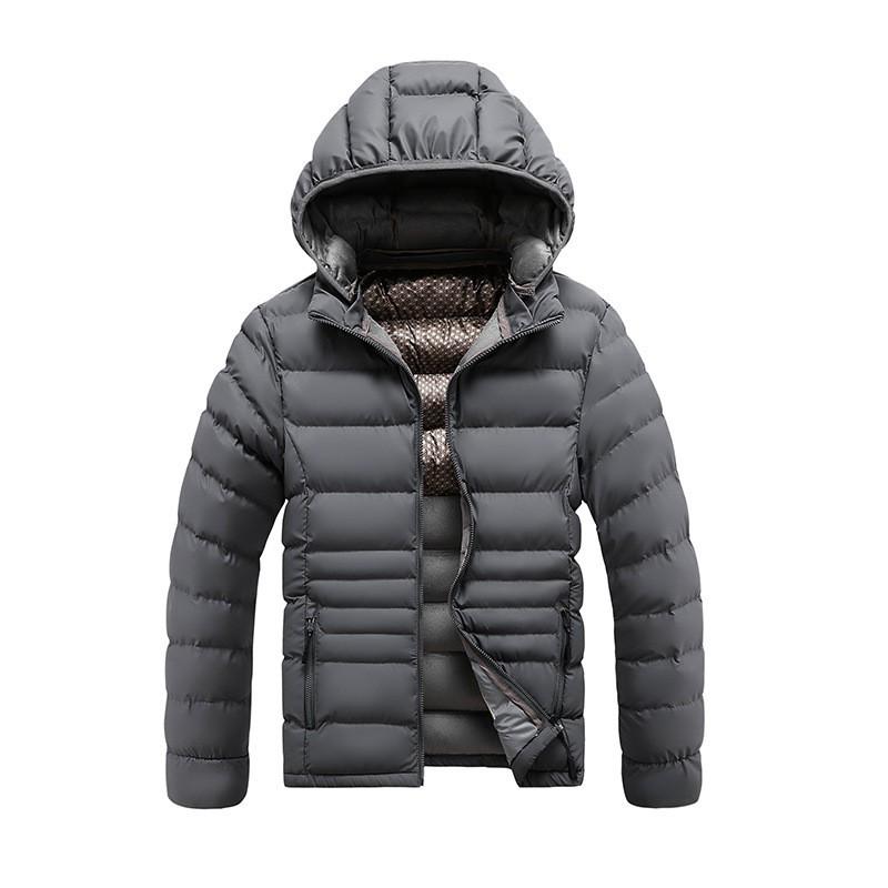 Lightweight Ribs and Cotton Jacket for Men In Winter Solid Color Slim Fit Removable Hat Thickened Hooded Jacket for Men
