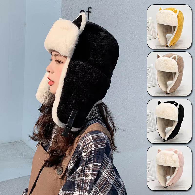 Cute Women's Warm Earmuff Thickened Earflap Hat Winter Cold Proof Warm Cotton Hat Cat Ear Cap Russian Hat