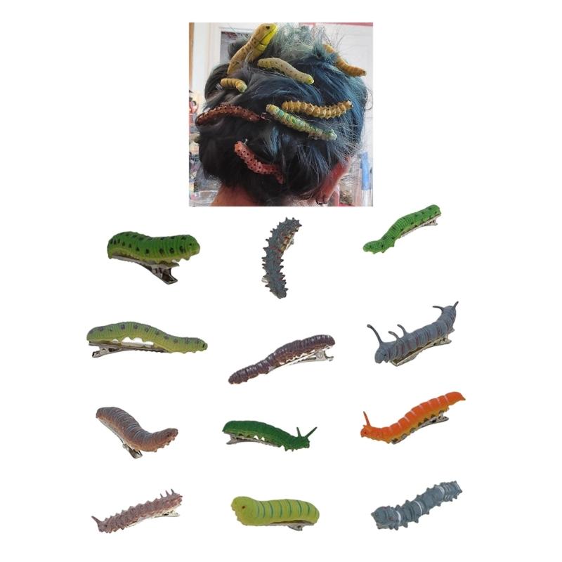 12Pcs Creative Caterpillars Resin Hair Clip For Punk Event Gothic Styles Hair Barrettes for Women Teens Halloween Event