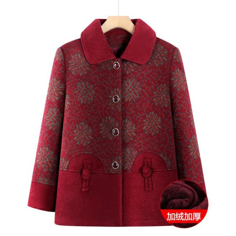Winter Velvet Thick Coat Old Lady Warm Square Collar Wearing Cotton-padded Clothes Women