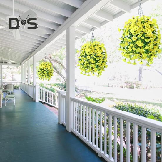 4 Pcs Hanging Faux Morning Glories UV-Proof Artificial Flowers All-Weather Fake Flowers for Outdoor Decoration Porch Hanging Planters