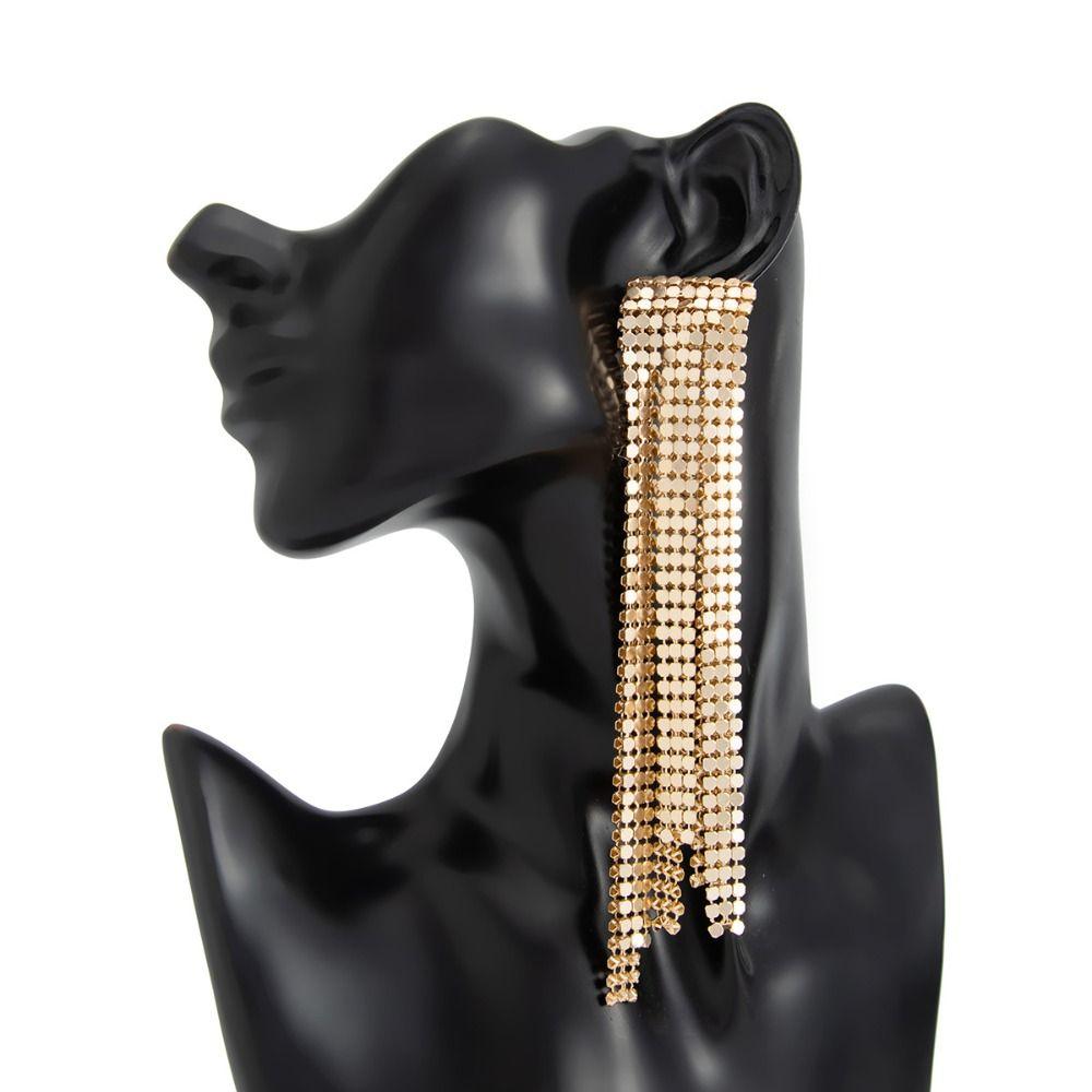 Korean Style Tassel Long  Earring Shiny Gold Chain Drop Earrings Simple Sequin Earrings  Party