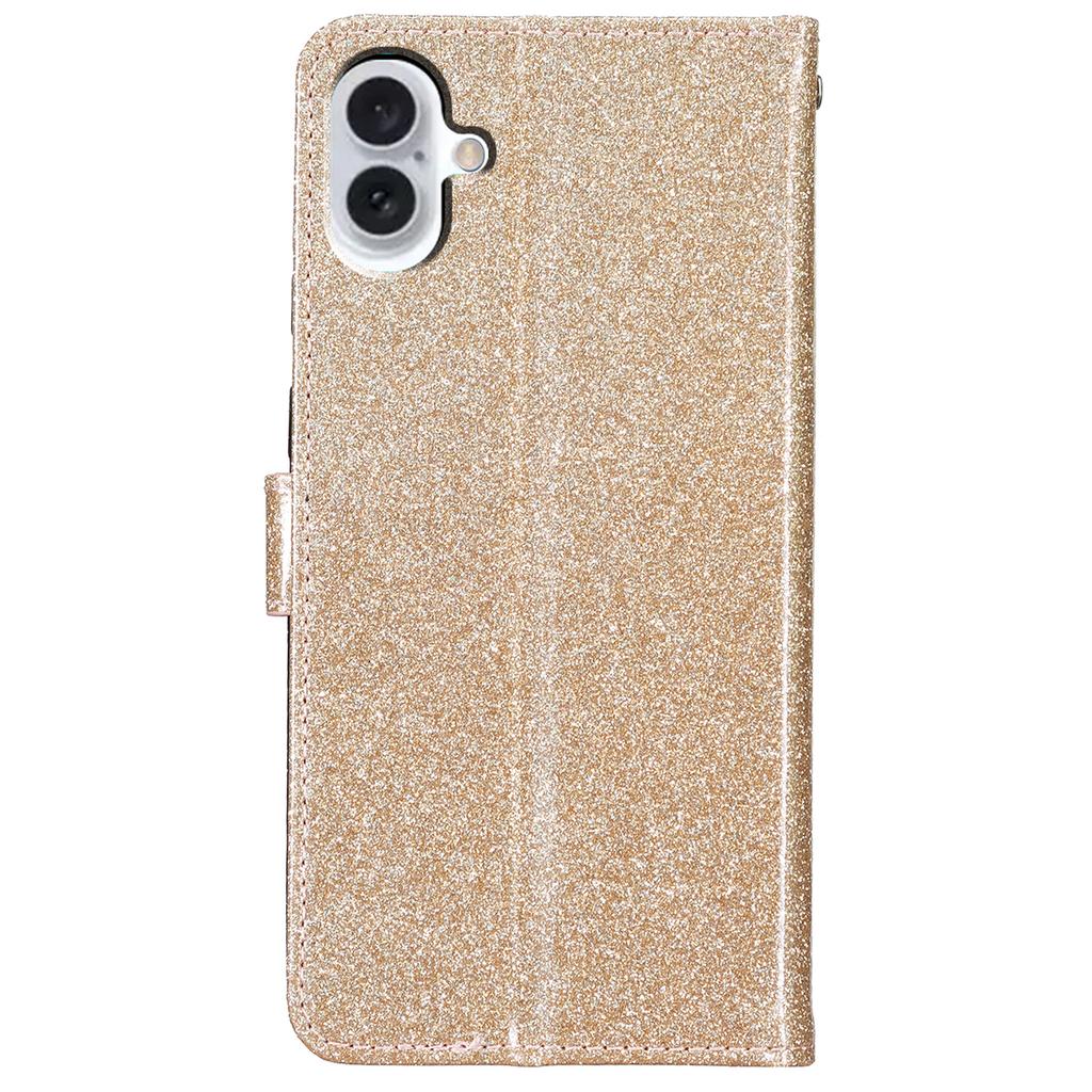 For iPhone 16 Plus Case PU Leather Wallet Folding Stand Glitter Phone Cover
