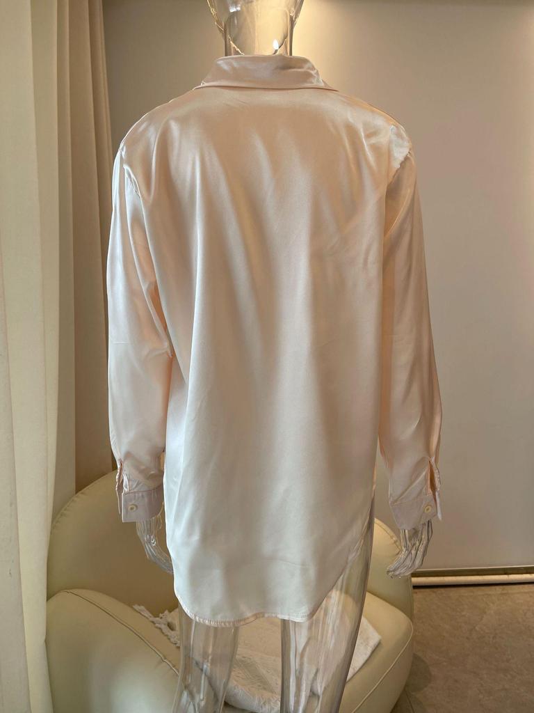 2025 Shein Elegant Long Sleeve Satin Swing Collar Top for Women - Spring/Autumn