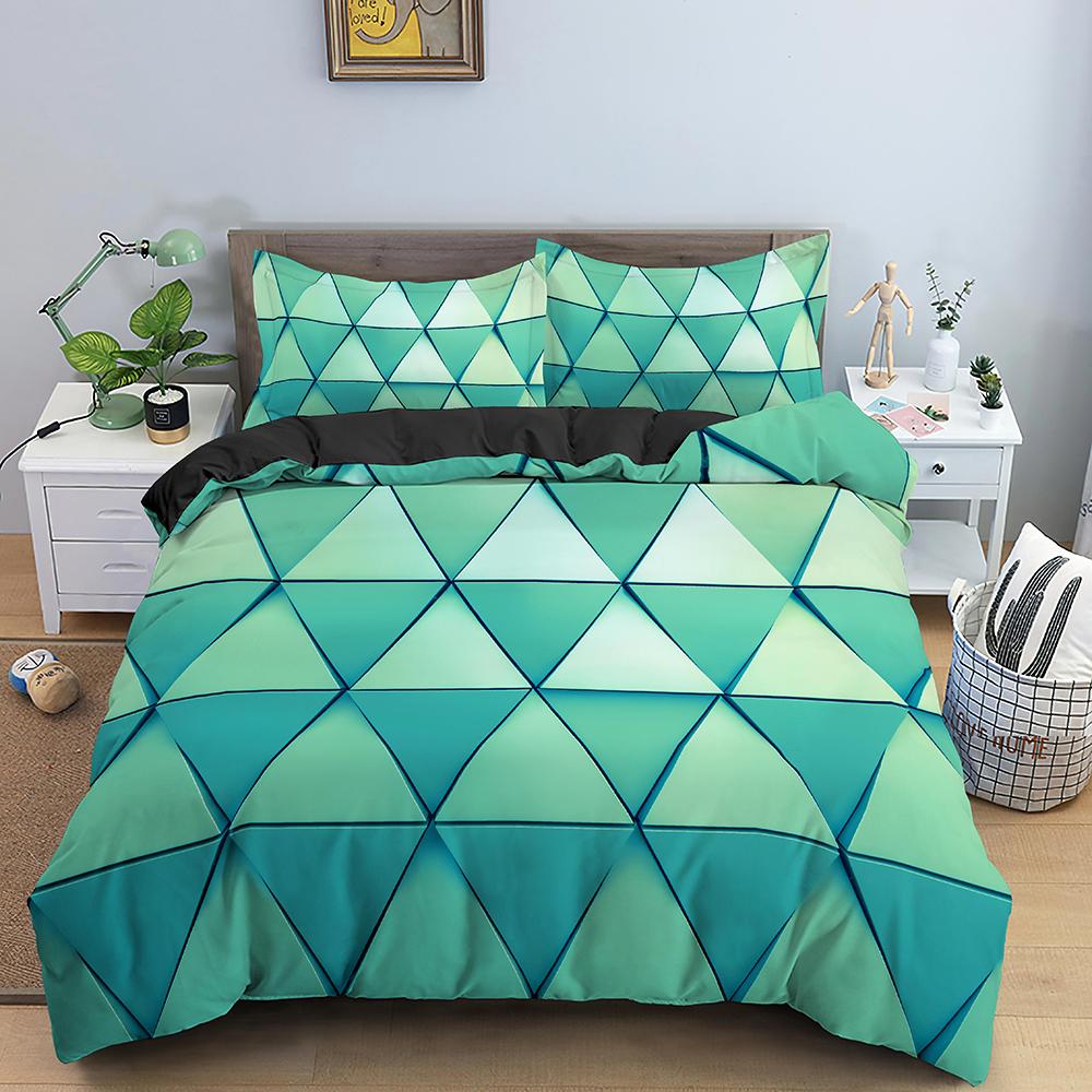 Comforter Geometric Printed Bedding Set Microfiber Colorful Lines With Zipper Closure Queen King Size Home Textile