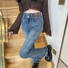 Women's High-Waisted Flared Jeans, Autumn/Winter 2026, Slimming Raw Hem Wide-Leg Design