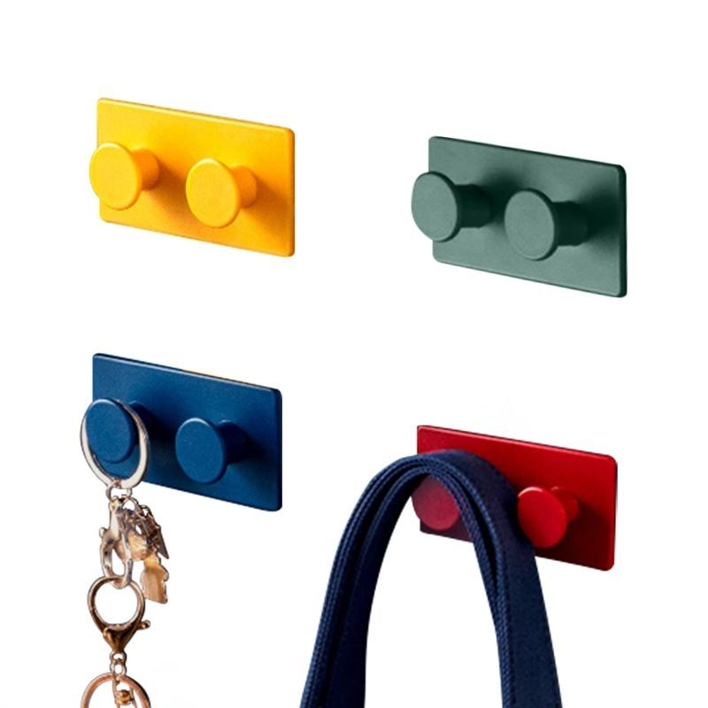 4 Pieces Colorful Building Block Small Hooks Heavy Duty Adhesive Wall Mounted Key Holder Seamless Hanging Hooks for Clothes Caps High Quality