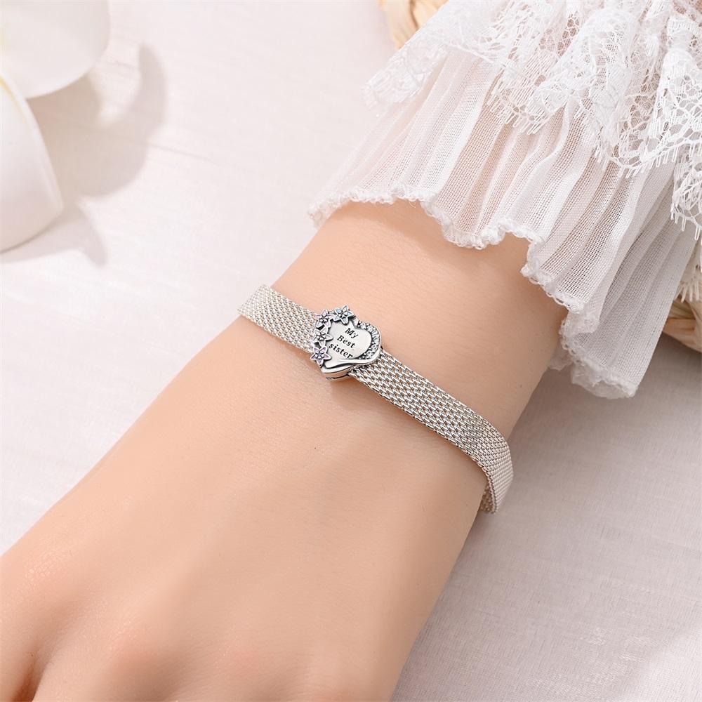 Trendy Copper Metal Sisters Love Flower Charm Bead Component Compatible With Do It Yourself Bracelet High Quality Fine Jewelry Lady Friendship