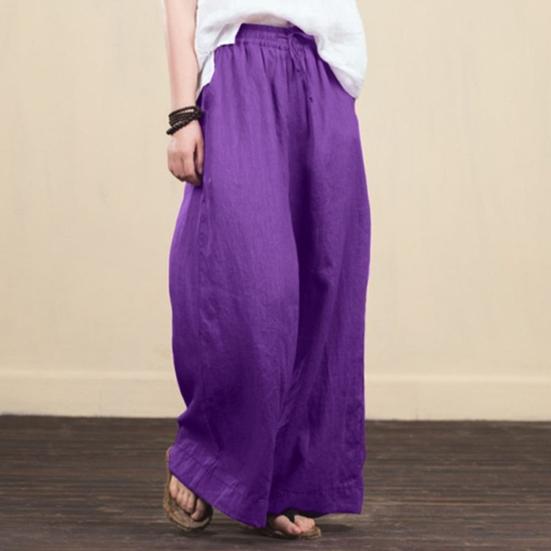 Women Pants Mid Waist Loose Fit Solid Color Wide Leg Lady Trousers for Daily Wear