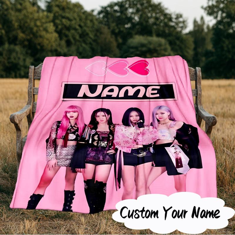 Custom Name Kpop BP Group Blanket  Ideal Bedding Blanket Perfect for Travel, Camping, Living Rooms, Offices, Sofas, Fan Christmas gift